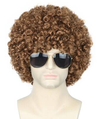 Brown Afro Wig Short Curly Disco Rocker Wig Men Women 70s 80s Costume