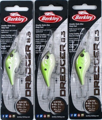 (3) Berkley 2'' Dredger 8.5 Slow Rise 5/16 Oz Deep Dive Crankbaits Irish Gold New