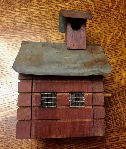 Vintage Small Schoolhouse School Folk Art Handmade Birdhouse Primitive