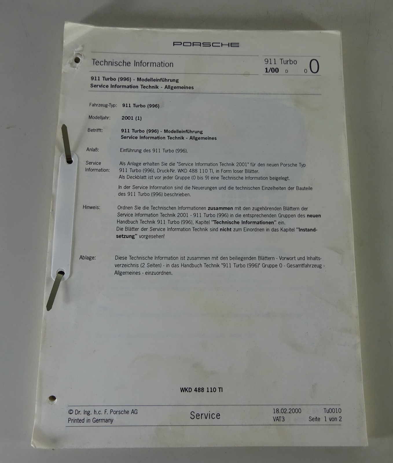 Werkstatthandbuch Service Info Porsche 911 Turbo Typ 993