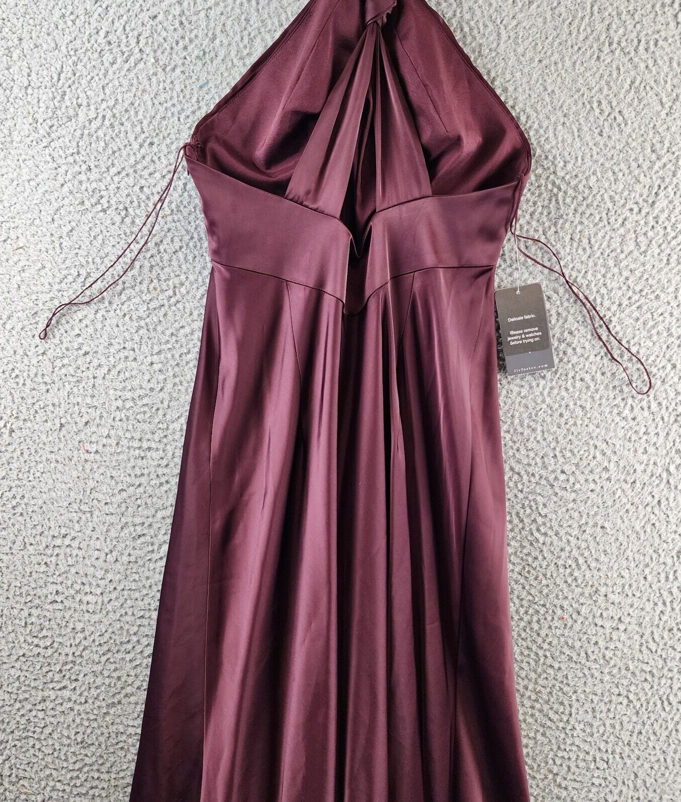 Liv Foster Knotted Satin Gown Women's 2 Bordeaux Sleeveless Side Zip Closure - Picture 13 of 16
