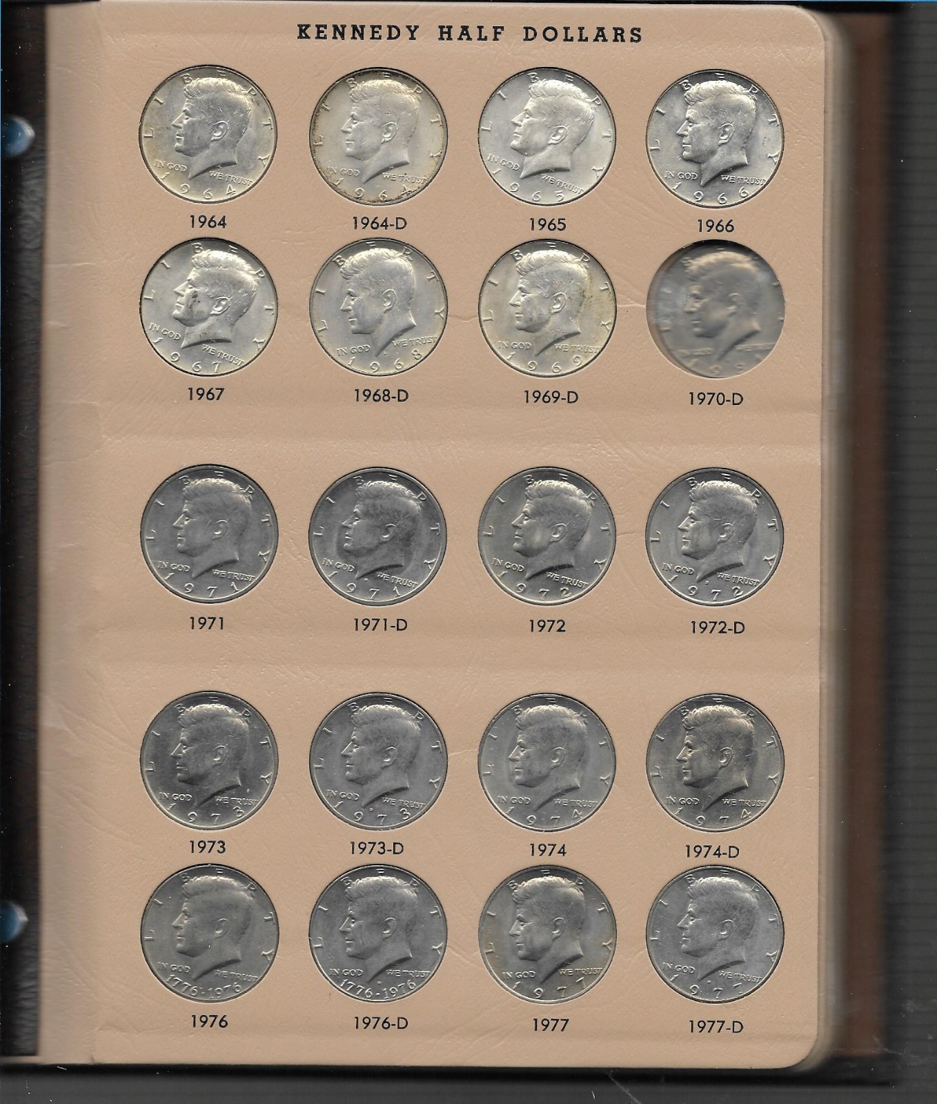 Dansco Album plus 67 coins Kennedy Half Dollars