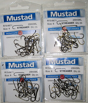 Four Packs Mustad R73-9671 Streamer Signature Fly Fish Hooks 2XH/3XL Size 8