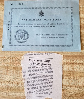 1964 Numbered Ticket Invitation to Pope Paul VI Pontificial Audience Ceremony