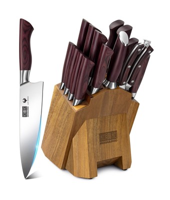 HOSHANHO Kitchen Knife Set with Block 18-Piece, Super Sharp German High Carbo...