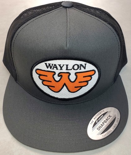 Waylon Jennings Patch Yupoong Trucker Hat/Classic 6006 Snapback Charcoal/Black