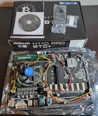 Full Kit MB/CPU/RAM PSU/SPKR/BUTN - ASRock H110 Pro BTC+ 13 Slot GPU Motherboard