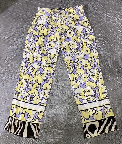 ROBERTO CAVALLI Vintage Floral Zebra Cotton Wide Leg Pants