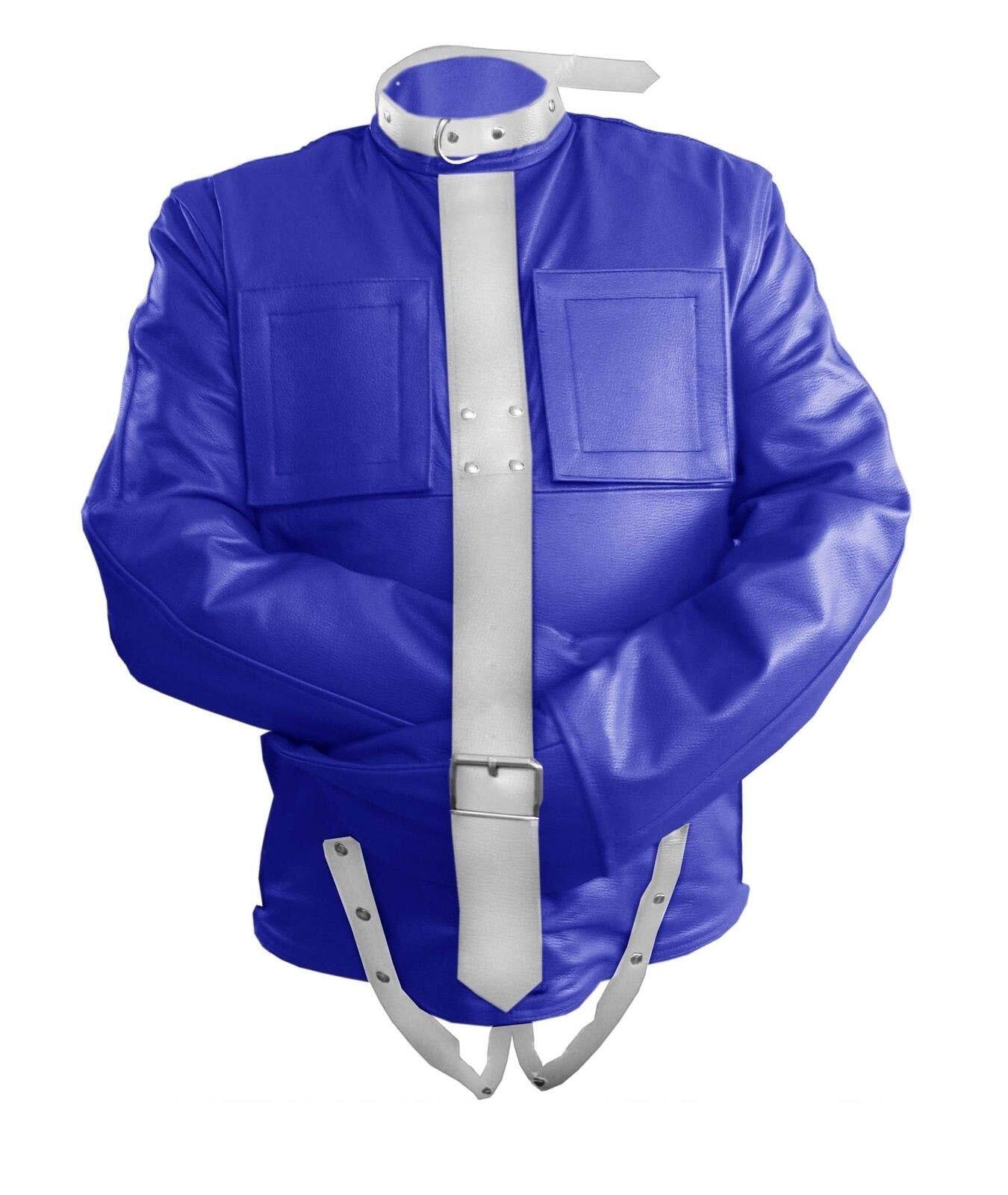 REAL COW BLUE LEATHER STRAITJACKET HEAVY DUTY REAL LEATHER