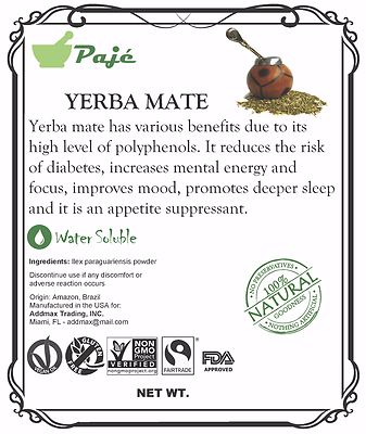 YERBA MATE BLACK TEA powder 16oz 1lb, water soluble, ENERGY , KOMBUCHA PAJE