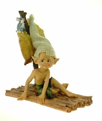 Pixie auf Floß mit Maus im Ausguck 15 cm Figur Kobold Fee Fabelwesen