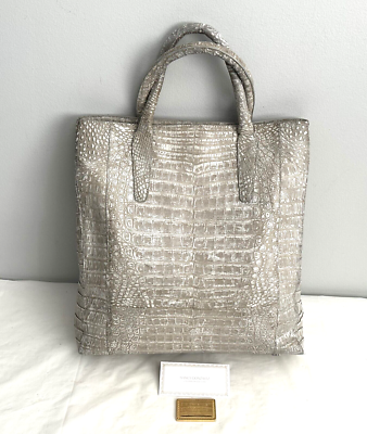 Nancy Gonzalez Crocodile Taupe Tote Bag w Small Compact Mirror