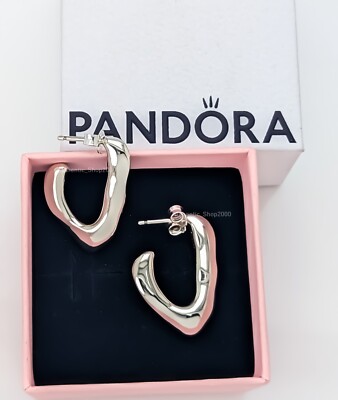 New 100% Authentic PANDORA 925 Organically V-shaped Open Hoop Earrings 293290C00