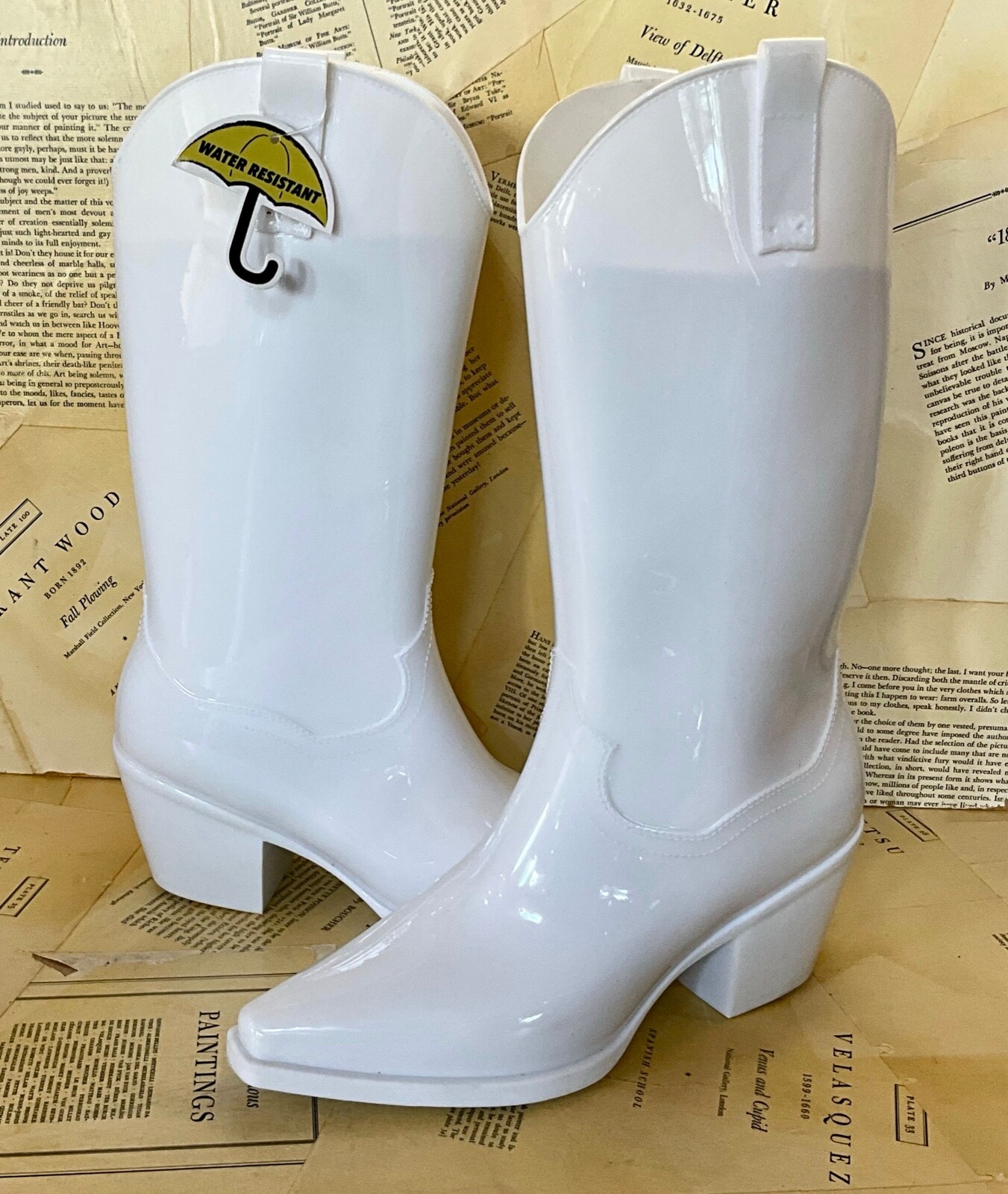 

Free People Jeffrey Campbell Dagget Rain Boot Белая блестящая резина Cowboy 9 НОВИНКА, White shiny, thunderstorm