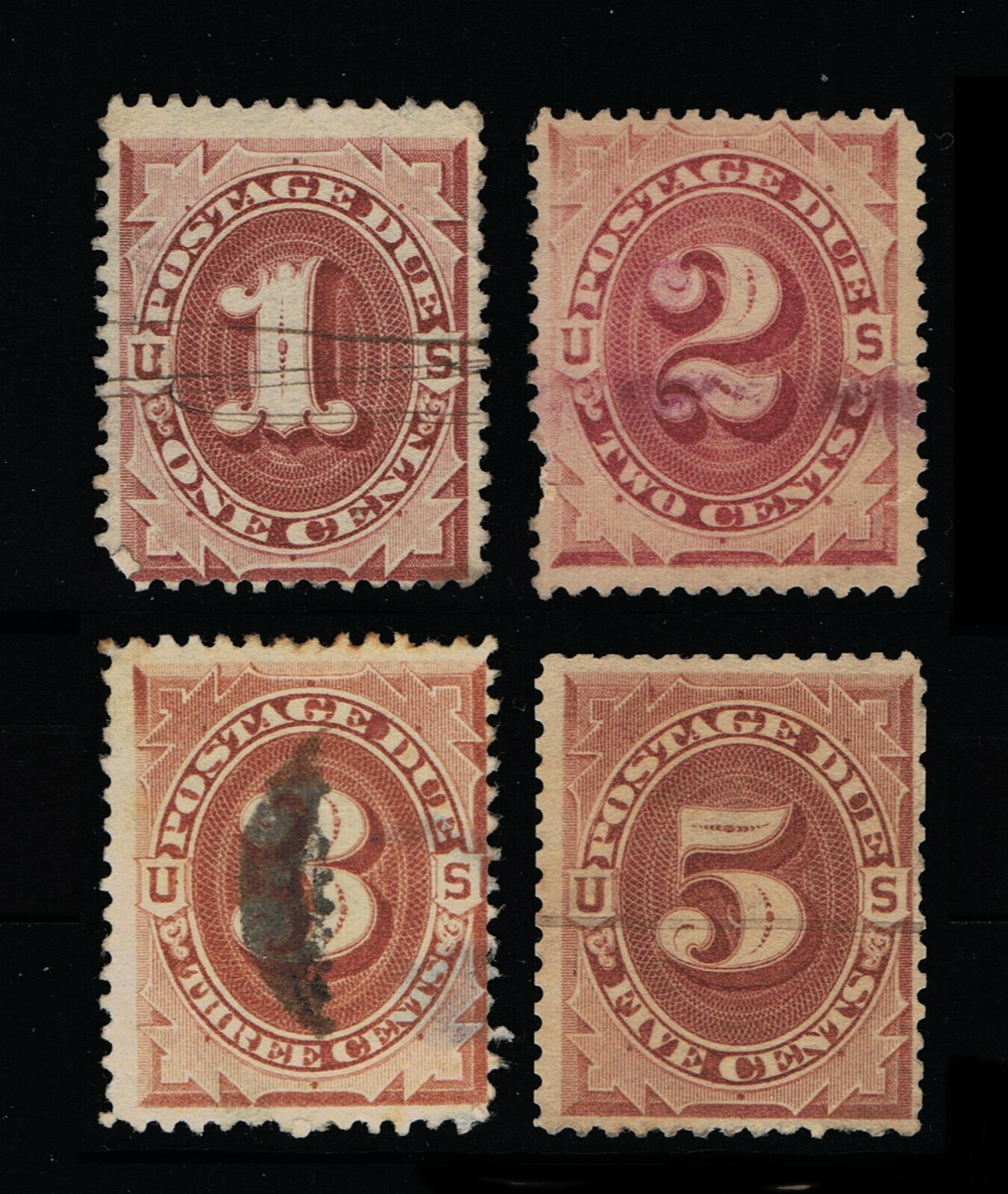 ●ONE BRILLIANT● ScottOB479Brown Scott-OB479-Brown GENUINE SCOTT #J1 J2 J3 J4 USED 1879 BROWN SET FIRST ISSUE