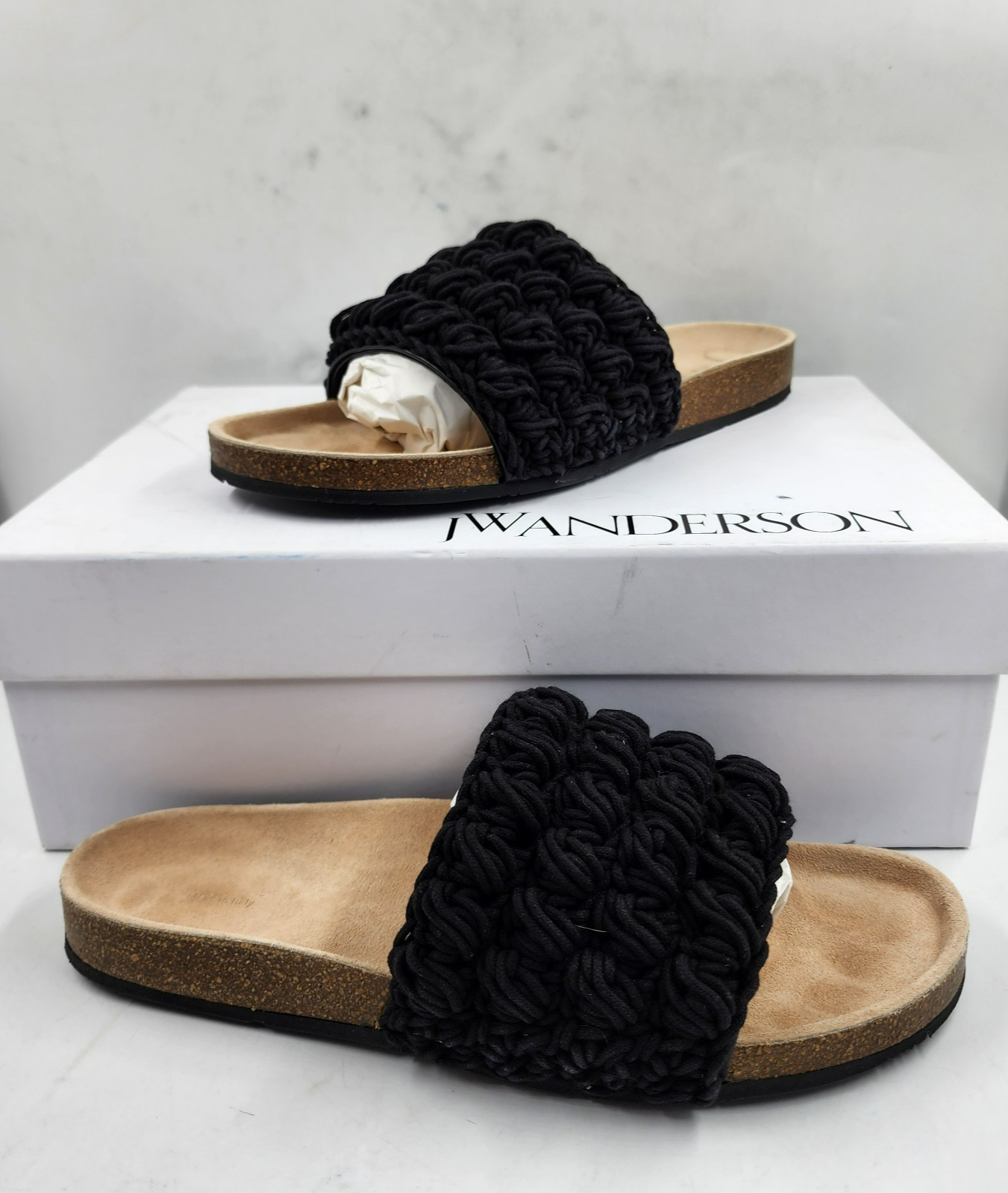 JW Anderson Popcorn Crochet Slip On Slide Sandals Men's 43/10US Black Open Toe - Picture 2 of 19