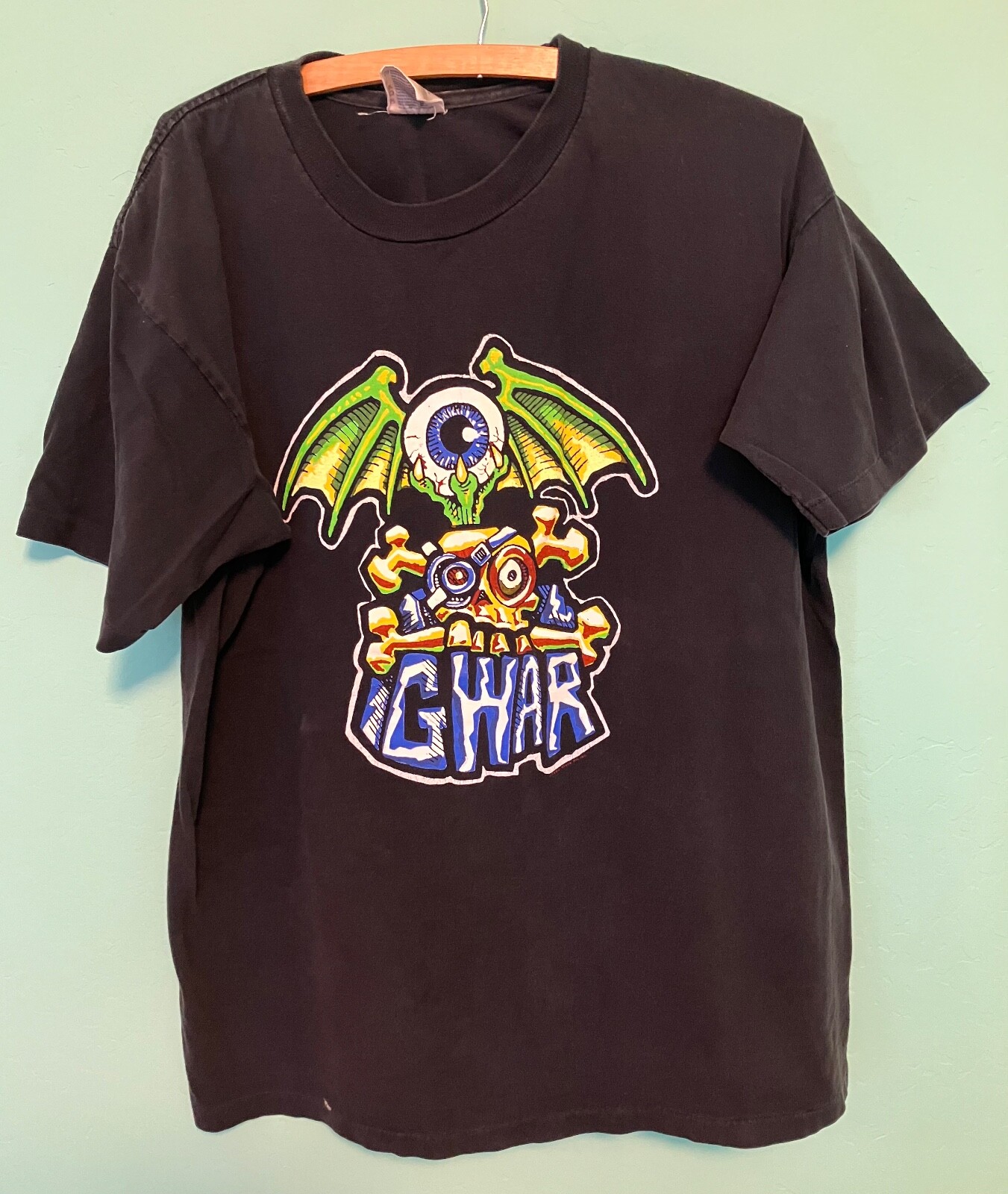 Vtg GWAR T-Shirt Size XL Black Flying Eyeball Skater Skull