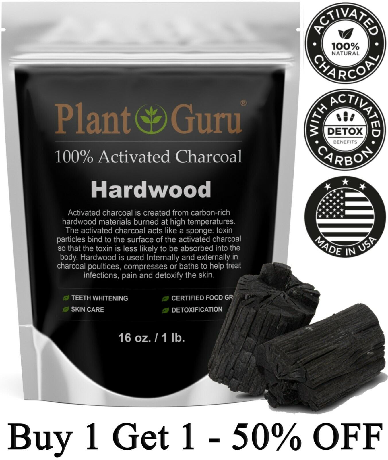 Activated Charcoal Powder 1 lb. HARDWOOD 100% Food Grade Organic Teeth Whitening
