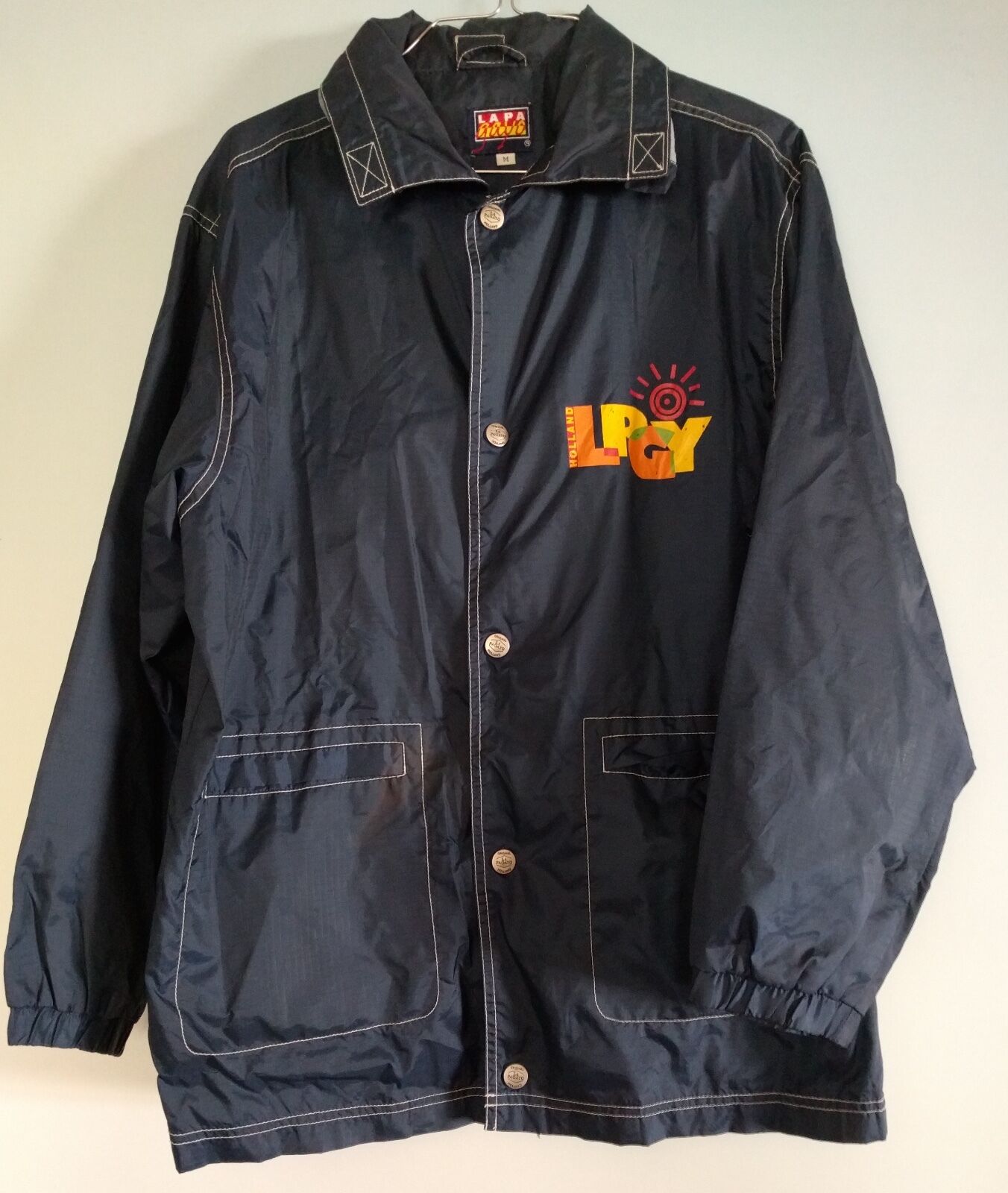 Vintage 90s LAPAGAYO Mens Windbreaker Nylon Jacket Hood Blue