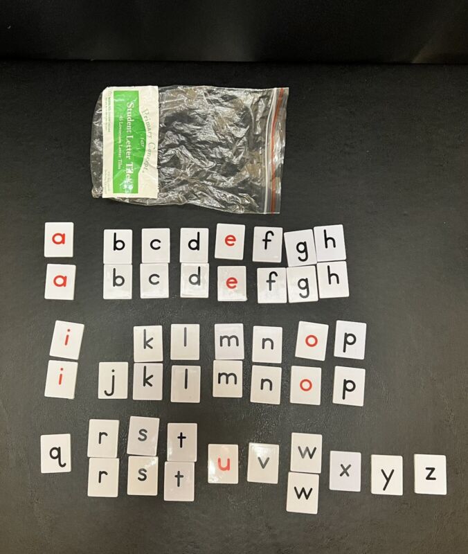 Plastic Alphabet Letter Tiles Phonics Set Of 45 Tiles Black Consonants Red Vowel