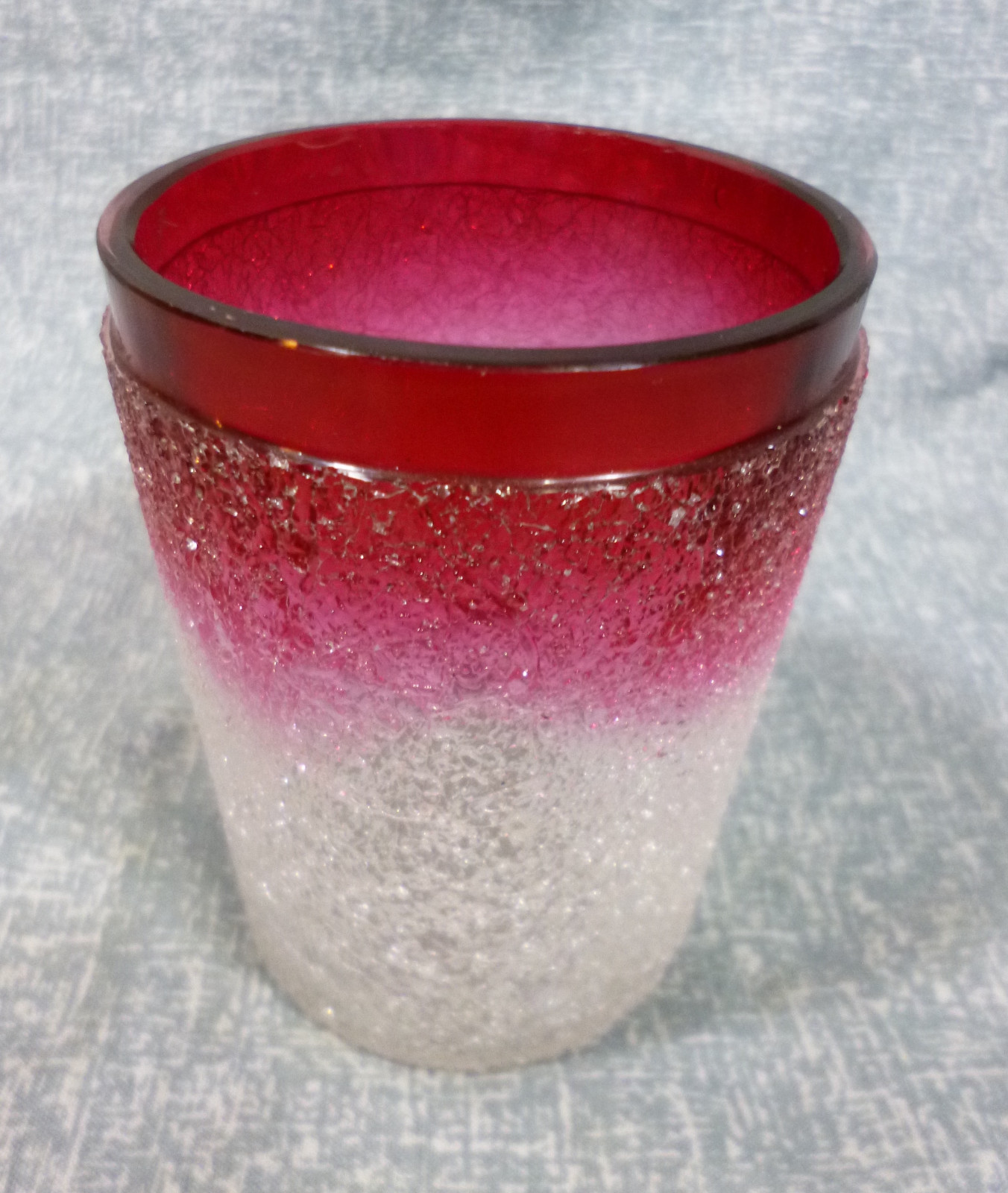 Antique Blown Glass Cranberry to Clear Overshot Victorian Era Tumbler