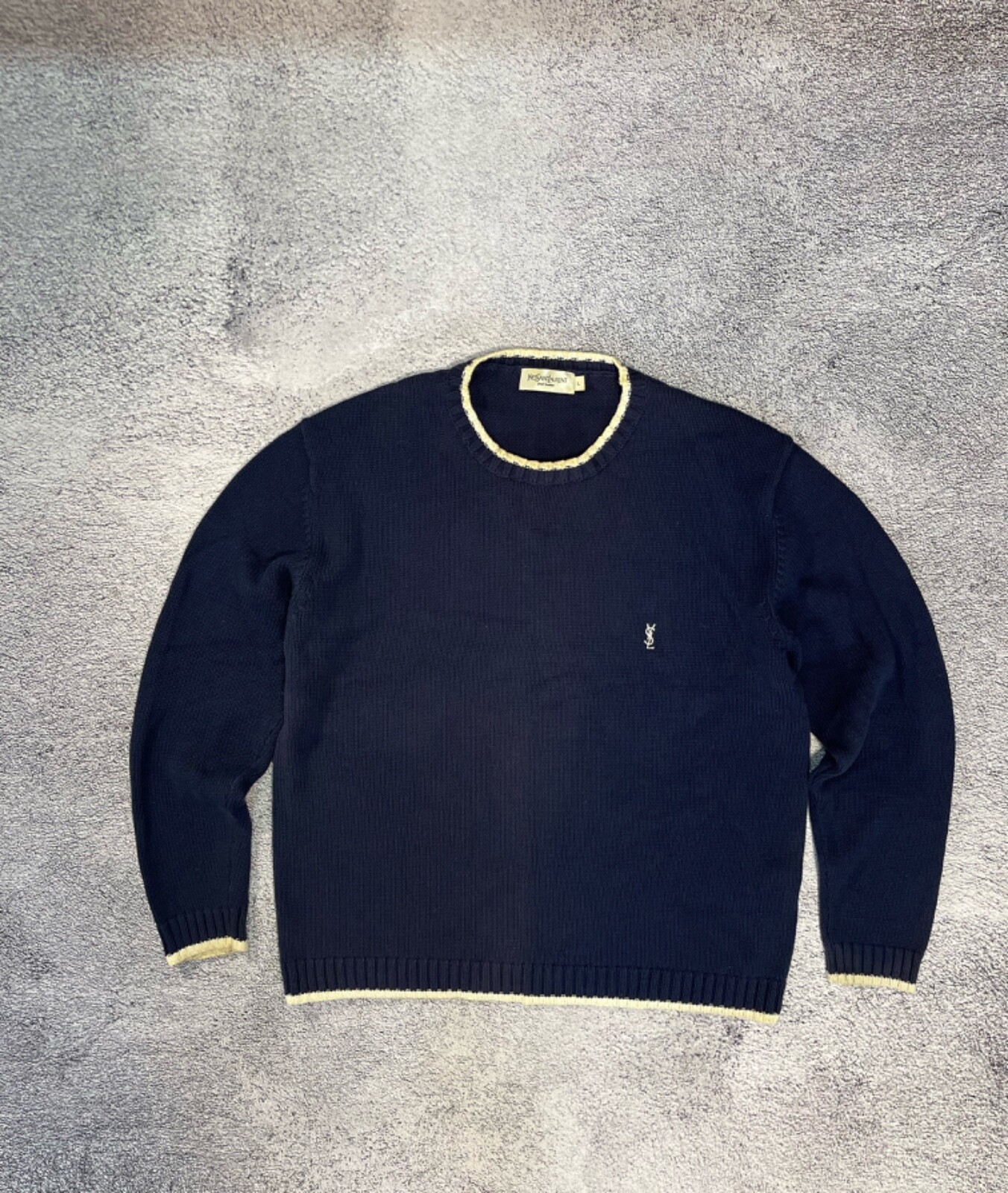 YSL Yves Saint Laurent Mens Sweater Vintage Knit Mini Logo YSL Yves Saint Laurent Mens Sweater Vintage Knit Mini Logo