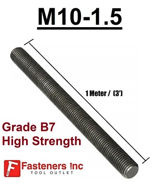 M10-1.5 X 1 METER (3') B7 High Strength Hardened Threaded Rod / All Thread Plain