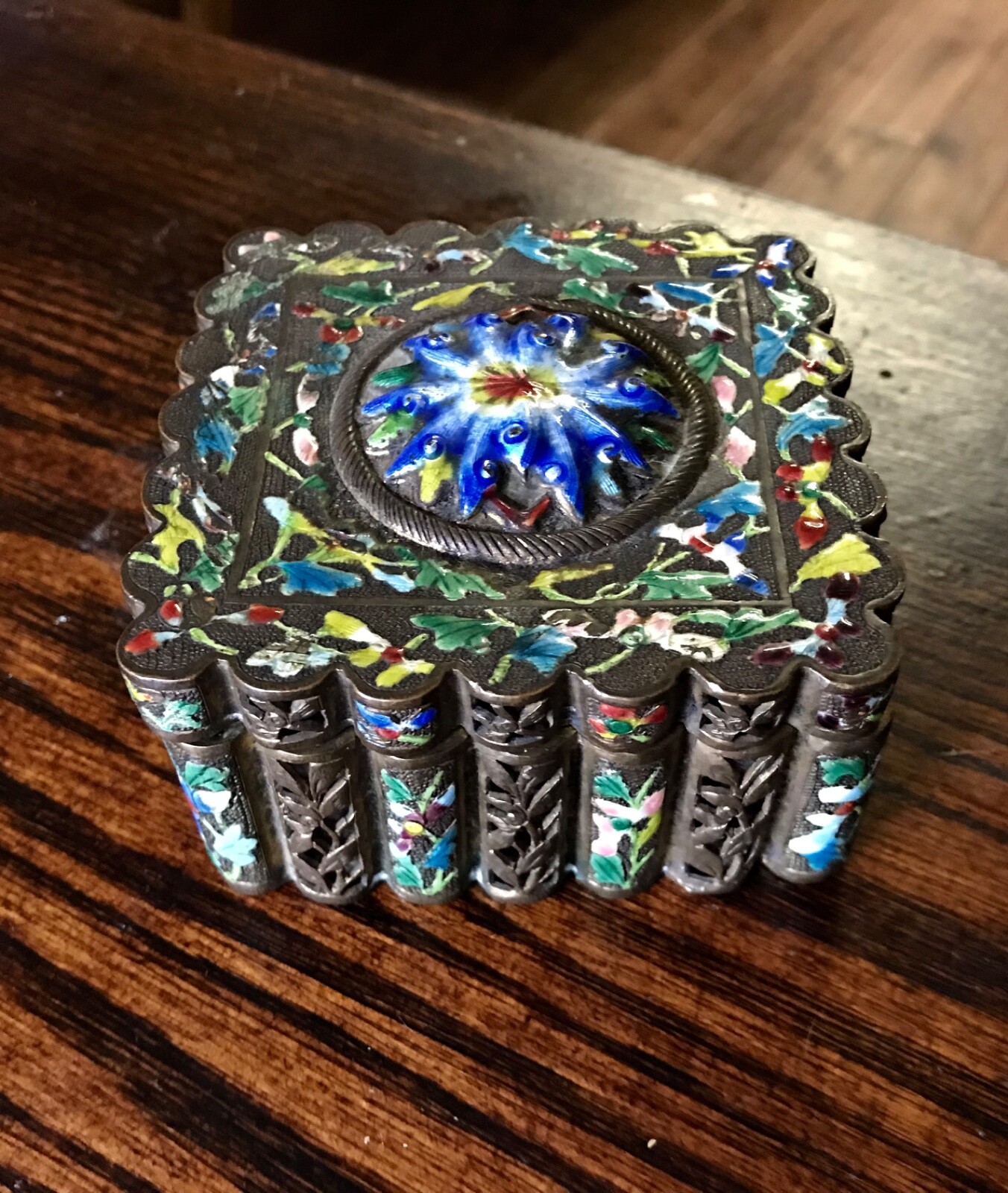 Antique Chinese Cloisonne and Enamel Over Copper Trinket Box