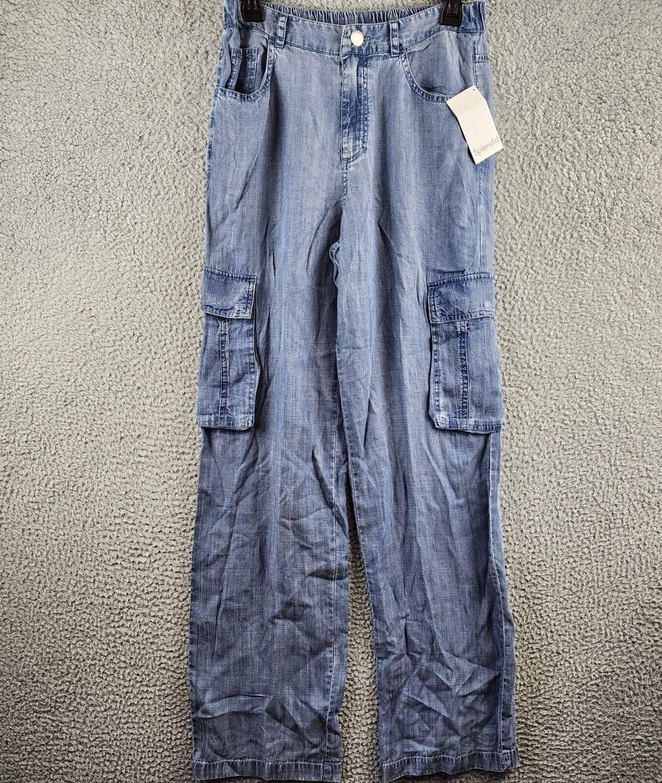 Splendid Aven Chambray Cargo Pants Women's XS Indigo Pockets Button Zip Closure - Picture 2 of 13