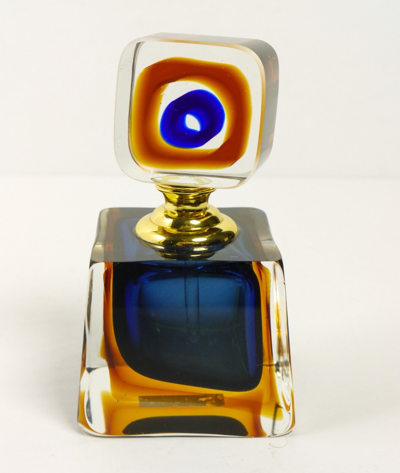 Bombay Sommerso Glass Perfume Scent Bottle Bulls eye Layers Orange Blue Vanity