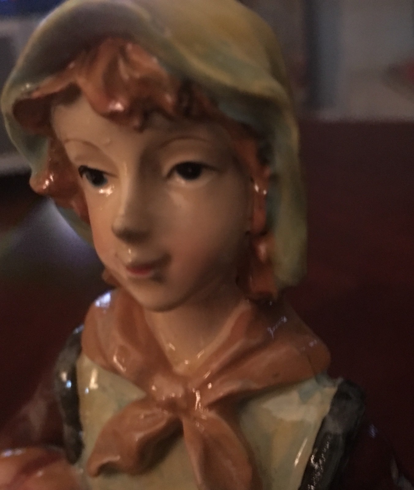 Vintage 'Pilgrim Lady w/ Garden Bounty' Thanksgiving Ceramic Figurine 8.5” Tall