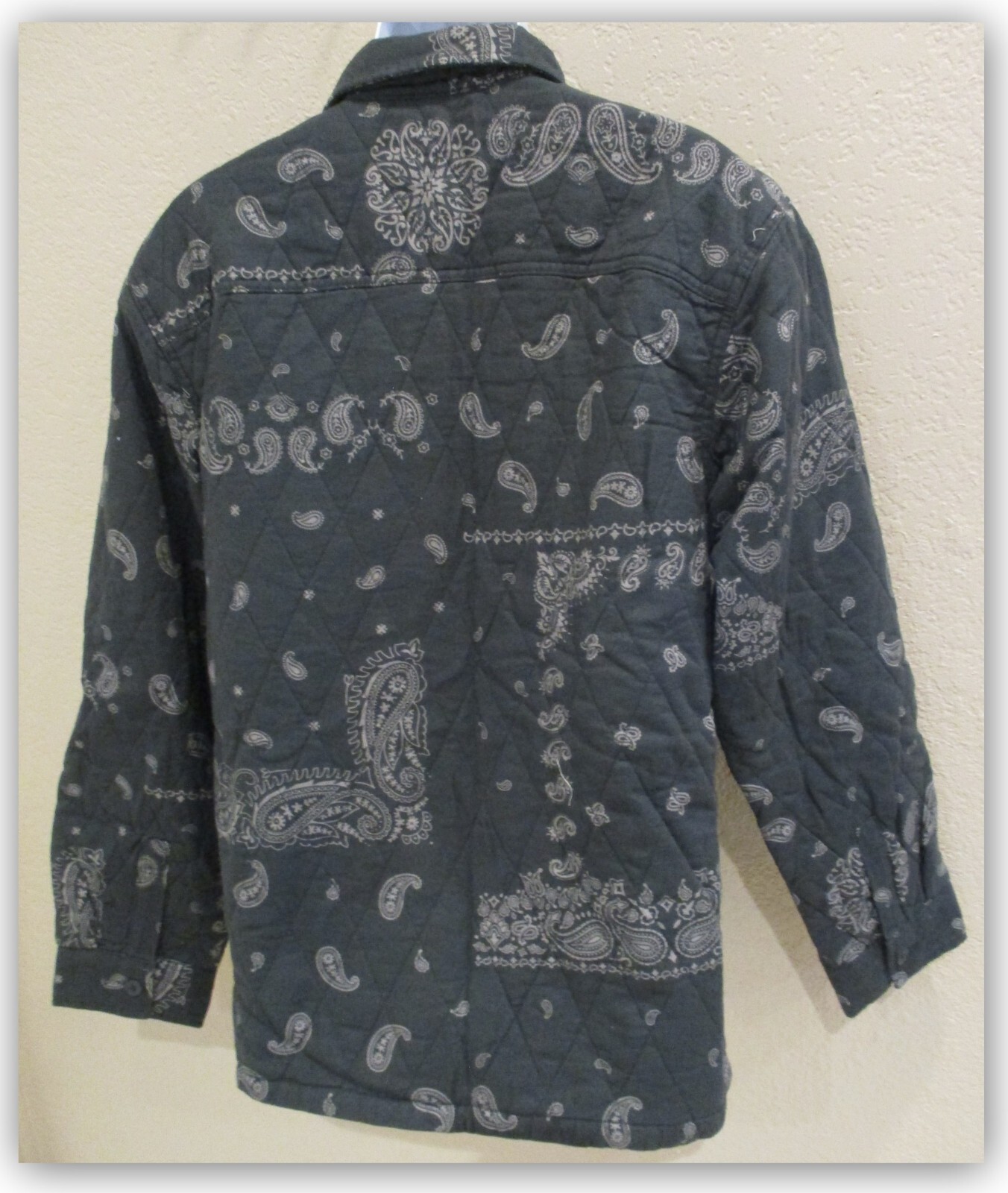 Men's French Cuff Long Sleeve Shirt Jacket Original Use Gray w print Quilted