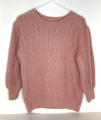 Free People Women s Large L cable knit Villa Pink Sweater 3 4