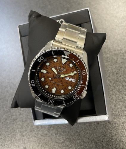 Pre-owned Seiko 5 Automatic Brown Transparent Dial Steel Bracelet Men's Watch Srpj47 Japan