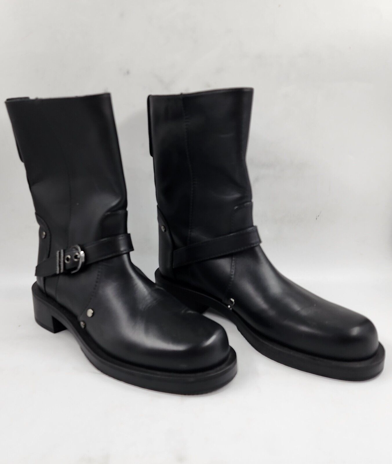 STUART WEITZMAN Studded Round Toe Boots Women's 6B Black Buckled Block Heels - Picture 3 of 16