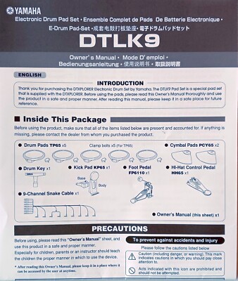 Yamaha DTLK9 Digital Drum Pad Set Original Owner's Manual Book TP65 PCY65 KP65..
