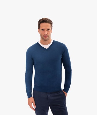 Pre-owned Larusmiani V-neck Sweater 'pullman' Sweater In Blue