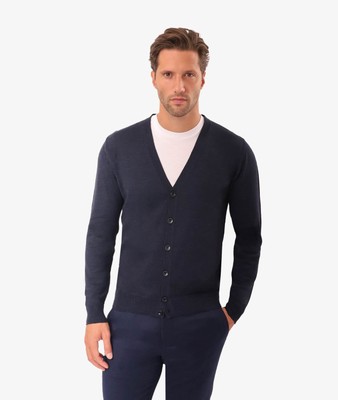 Pre-owned Larusmiani Cardigan Merino Sweater In Blue