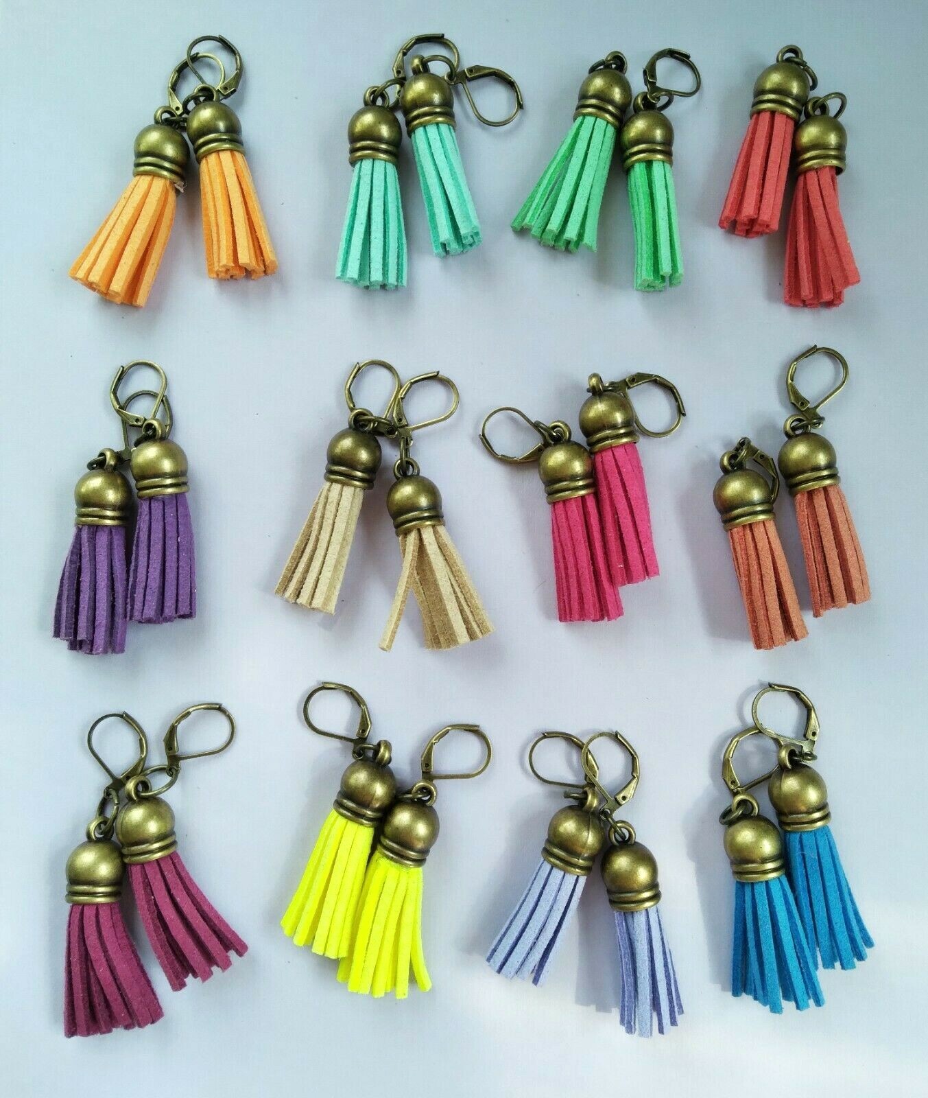 SUEDE LEATHER FRINGE TASSELS Lever back BRONZE handcrafted U CHOOSE