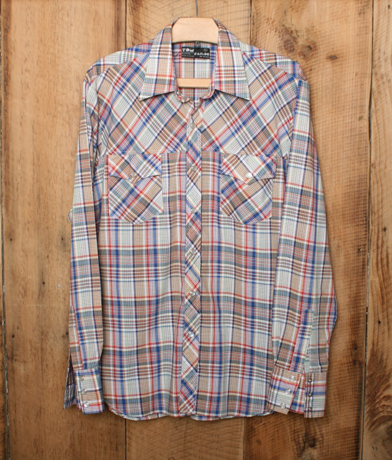 トップス Phlannel Cotton Flannel Sailor Shirt 1 Vintage TOM SAILOR Multi-Color Plaid Snap Button Front