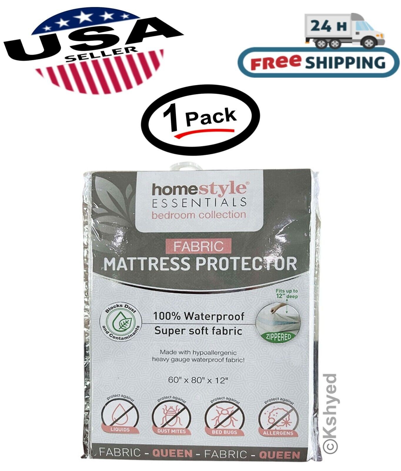 Fabric Mattress Cover-Waterproof & Dust Mite Proof Mattress Protector-Queen Size