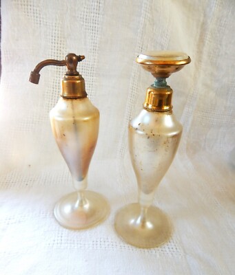 Two Vintage Perfume Bottles - Frosted Irredescent - Early 1900's