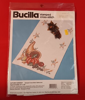 Bucilla Stamped Cross Stitch Autumn Fall Harvest Thanksgiving Table Runner