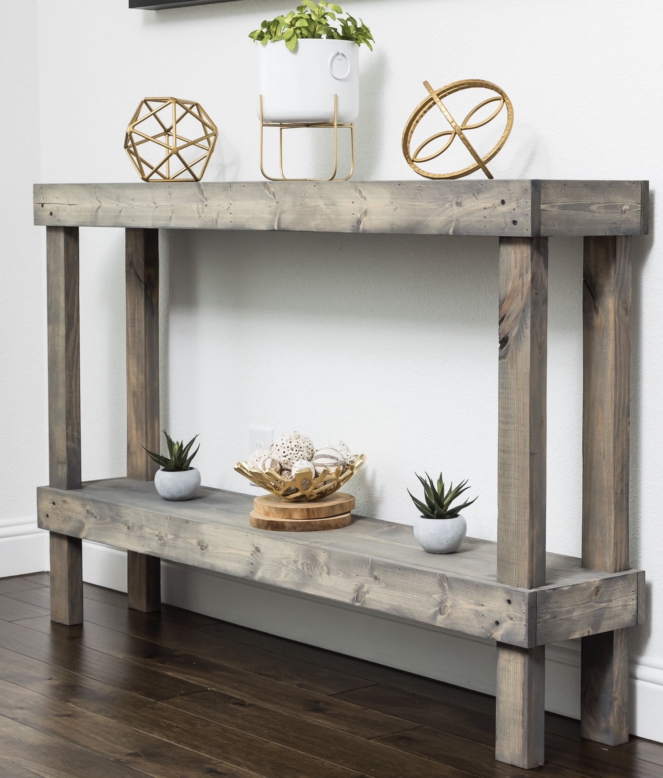 Rustic Farmhouse Large Sofa Hall Console Table 2 Shelves Display