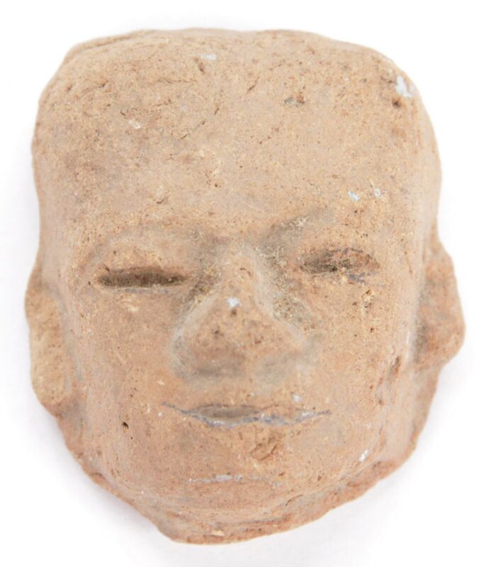 Antique Pre-Columbian Central American Archeological Human Face Clay Pottery Old