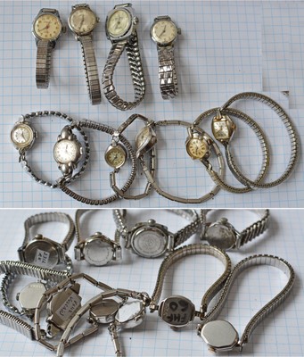 28-LOT Vintage LADIES Wrist Watches Parts Repair Swiss Manual Wind White Cases