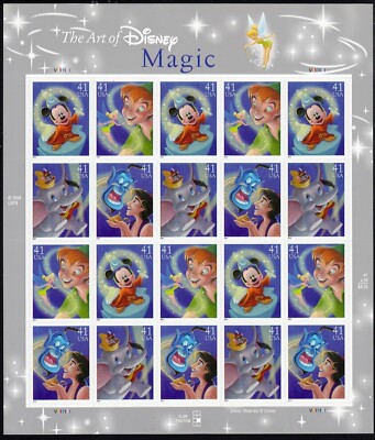 20 DISNEY MAGIC STAMPS: Mickey Mouse, Peter Pan Tinker Bell, Dumbo Aladdin Genie