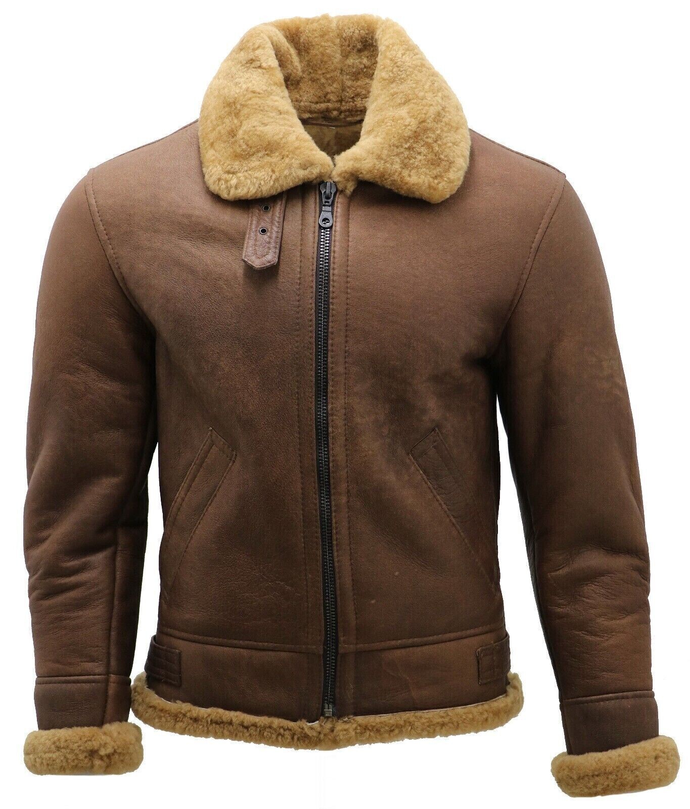 Pre-owned Bomber Men's Brown B3 Shearling Sheepskin Ww2  Leather Flying Aviator Jacket