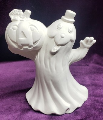 Crafts Halloween Ghost Holding Pumpkin Ceramic Bisque Ready To Paint Sculpting Molding Ceramics