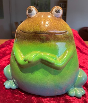 Frosch Keramikfigur von Gilde, blau/grün für den Innenbereich, mittelgroß